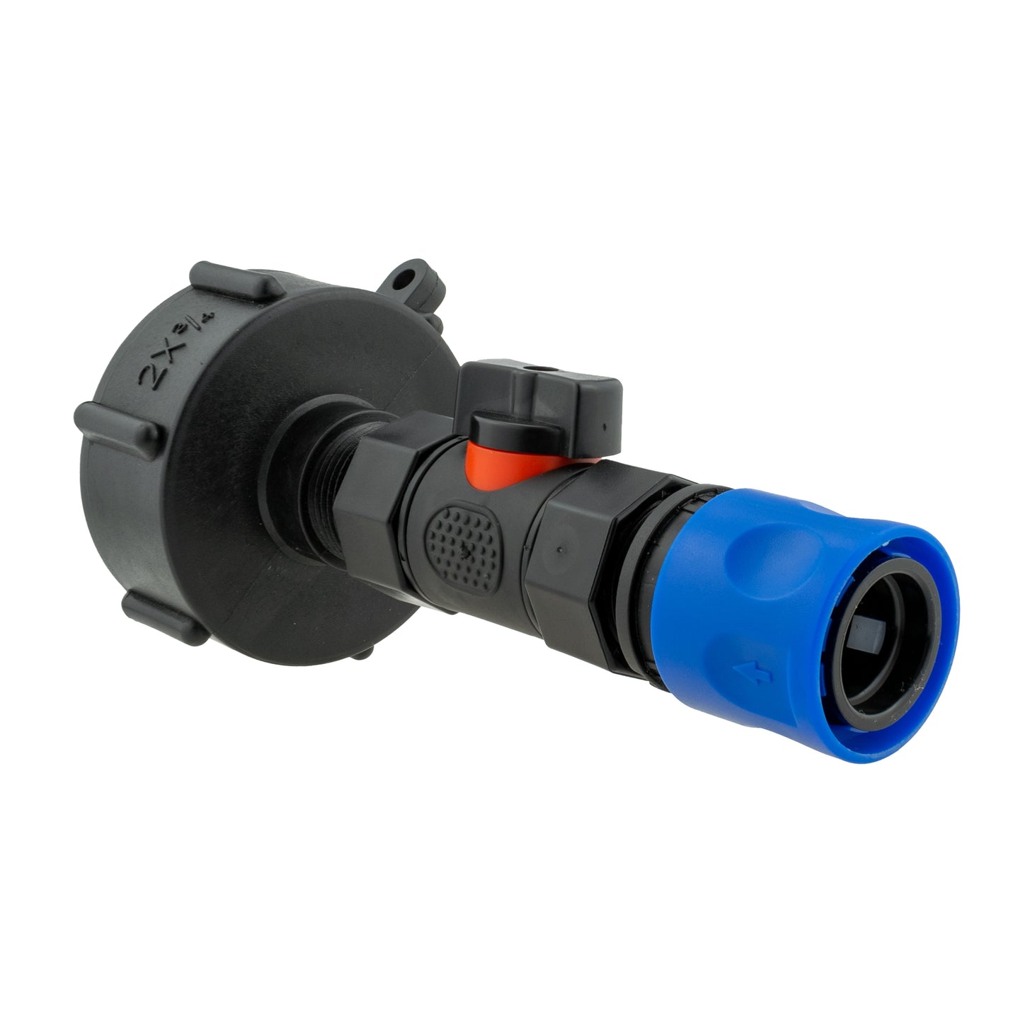 IBC 2 S60X6 Cap with In-Line BSPF Valve and 3/4 BSPM Female Hose Connector Blue