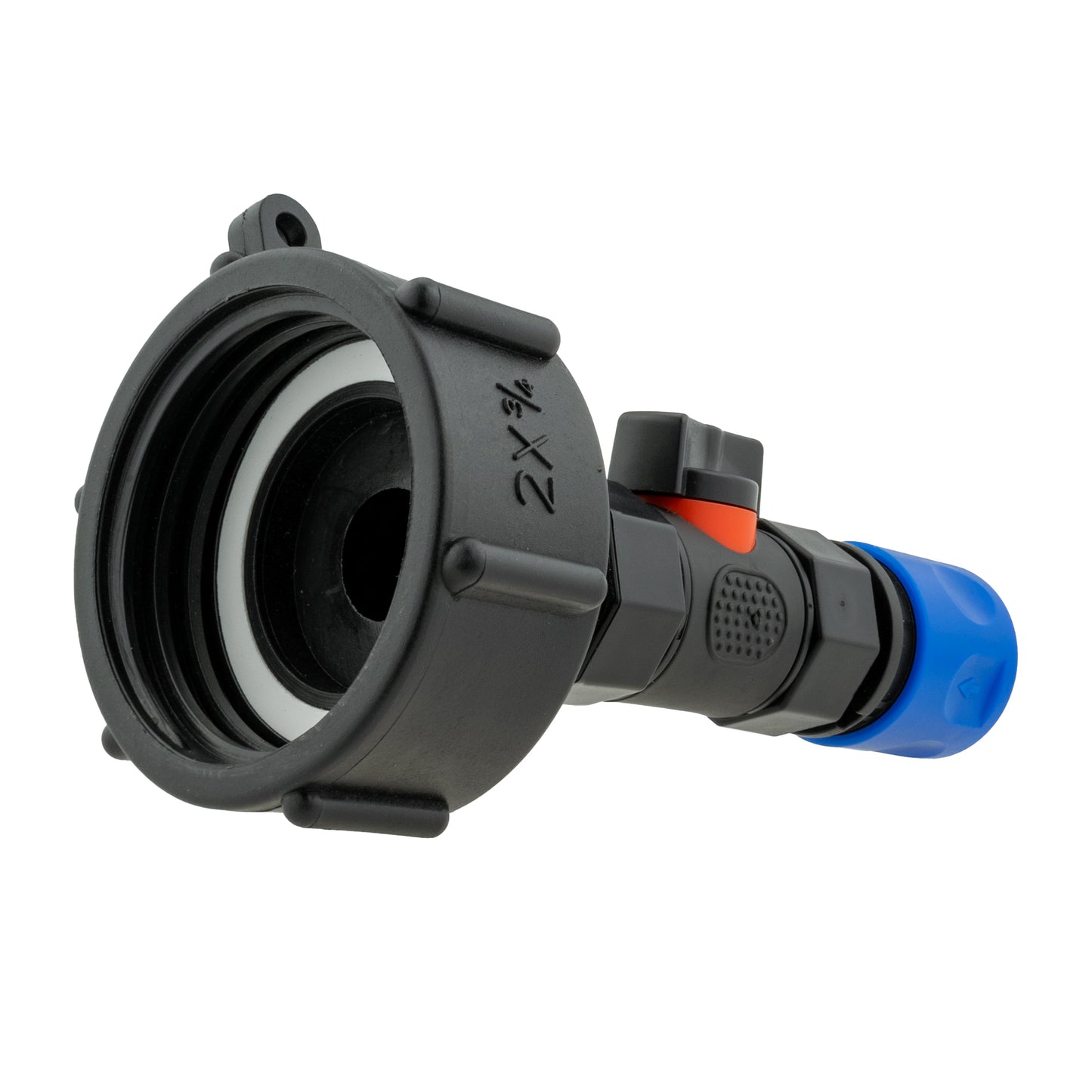 IBC 2 S60X6 Cap with In-Line BSPF Valve and 3/4 BSPM Female Hose Connector Blue
