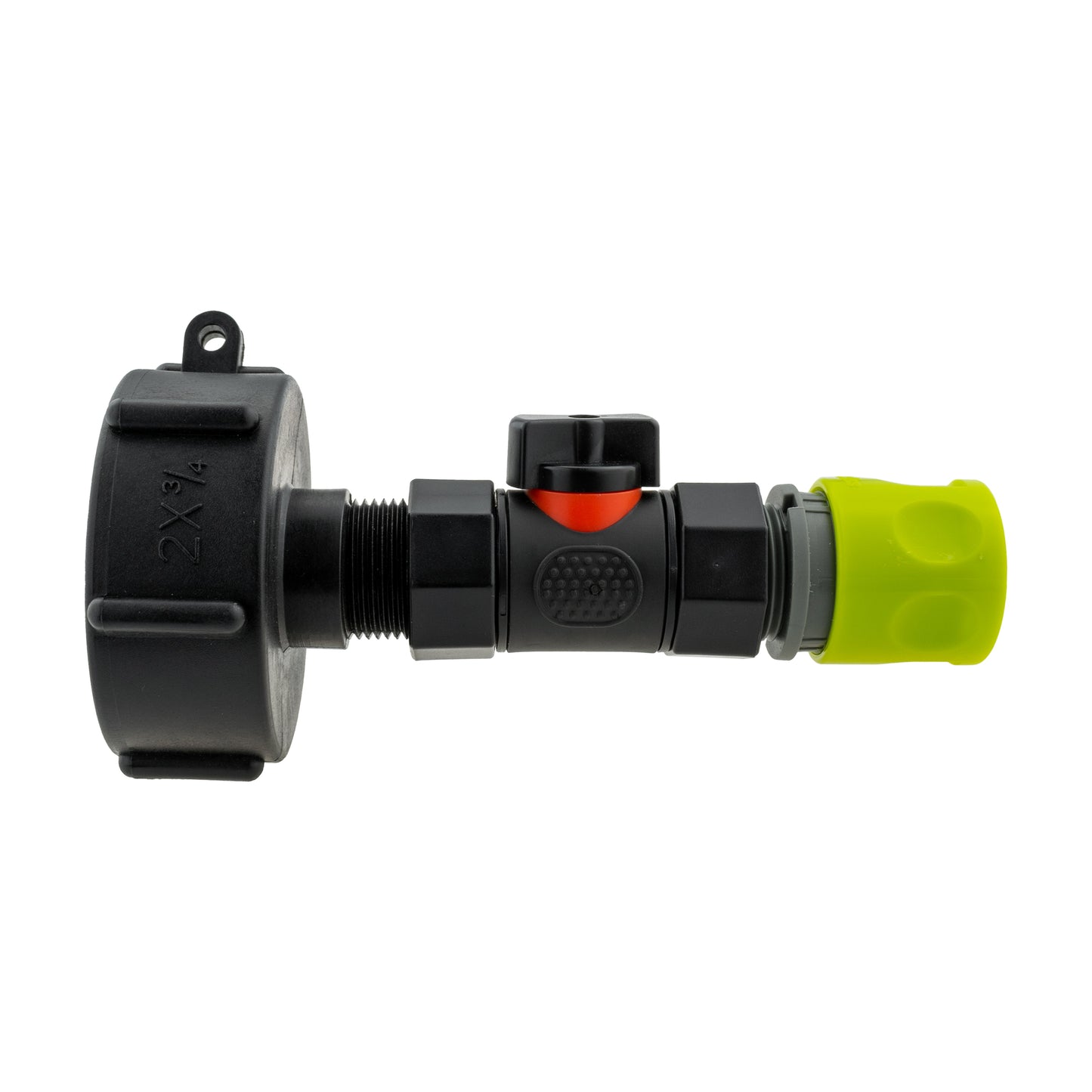 IBC 2 S60X6 Cap with In-Line BSPF Valve and 3/4 BSPM Female Hose Connector Lime