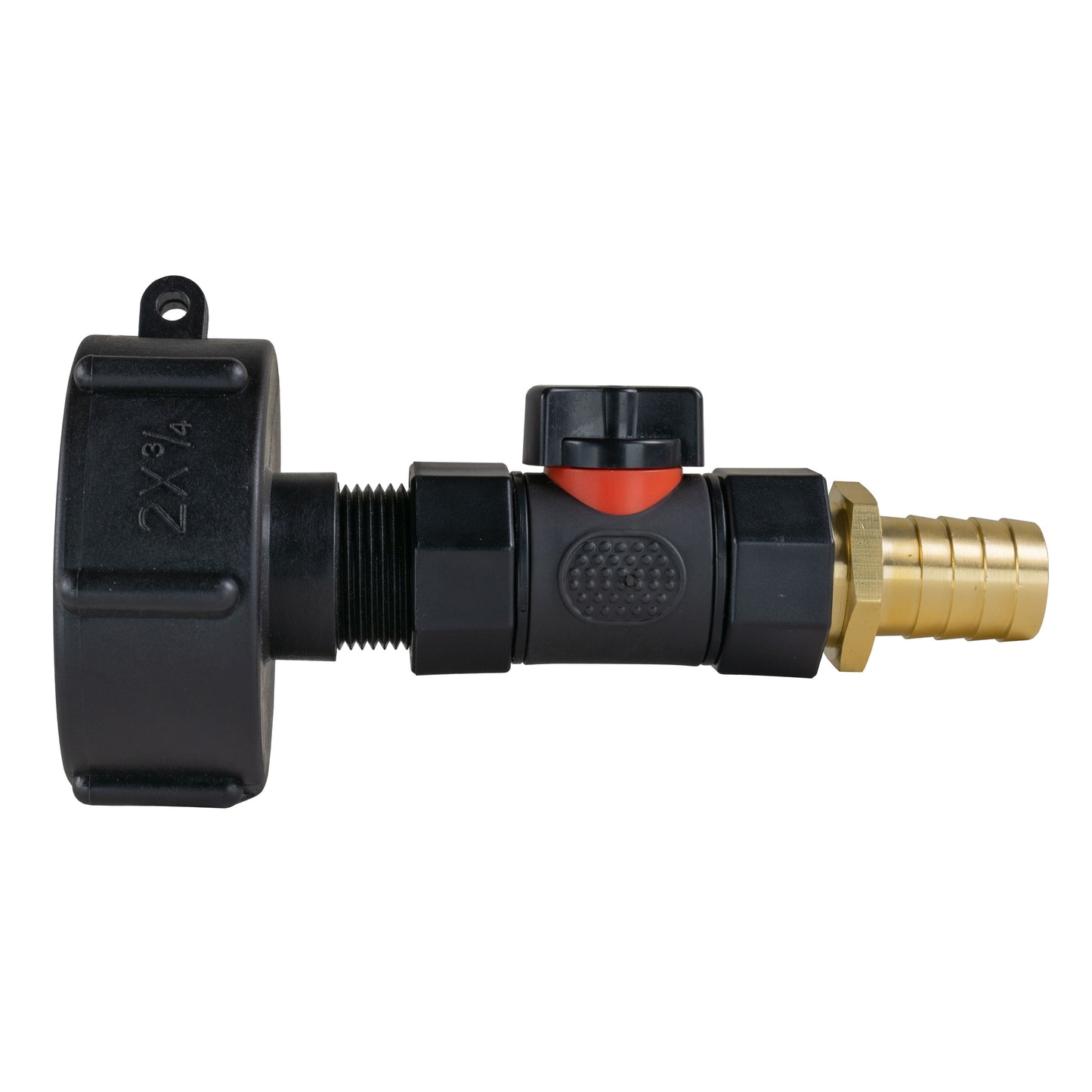 IBC 2 S60X6 Cap with In-Line BSPF Valve and 19mm Brass Barb for Garden Hose Pipe