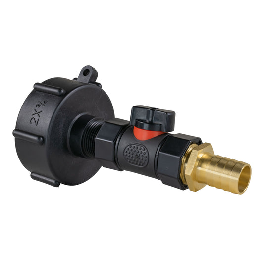 IBC 2 S60X6 Cap with In-Line BSPF Valve and 19mm Brass Barb for Garden Hose Pipe