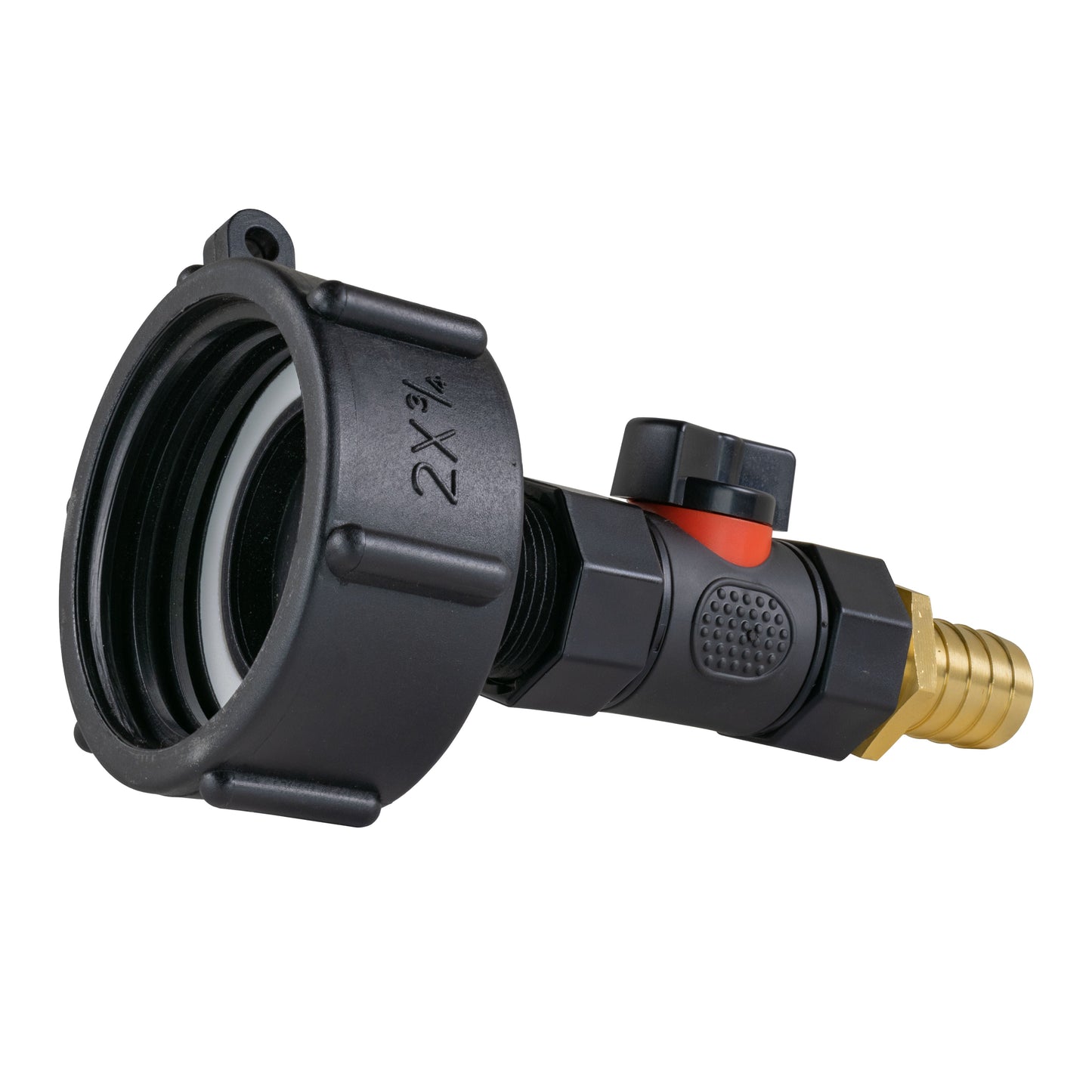 IBC 2 S60X6 Cap with In-Line BSPF Valve and 19mm Brass Barb for Garden Hose Pipe