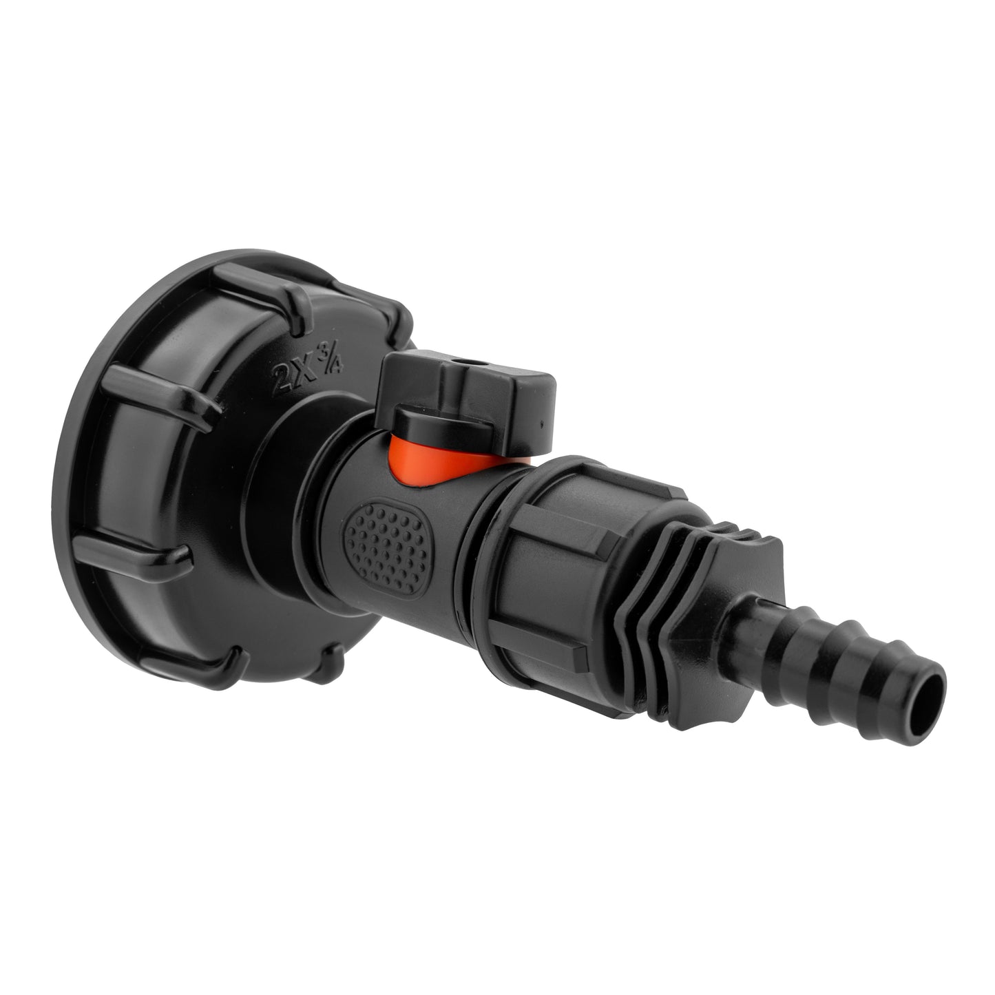 IBC 2 S60X6 Cap with In-Line BSPM Valve and 16mm Barbed Straight Water Connector