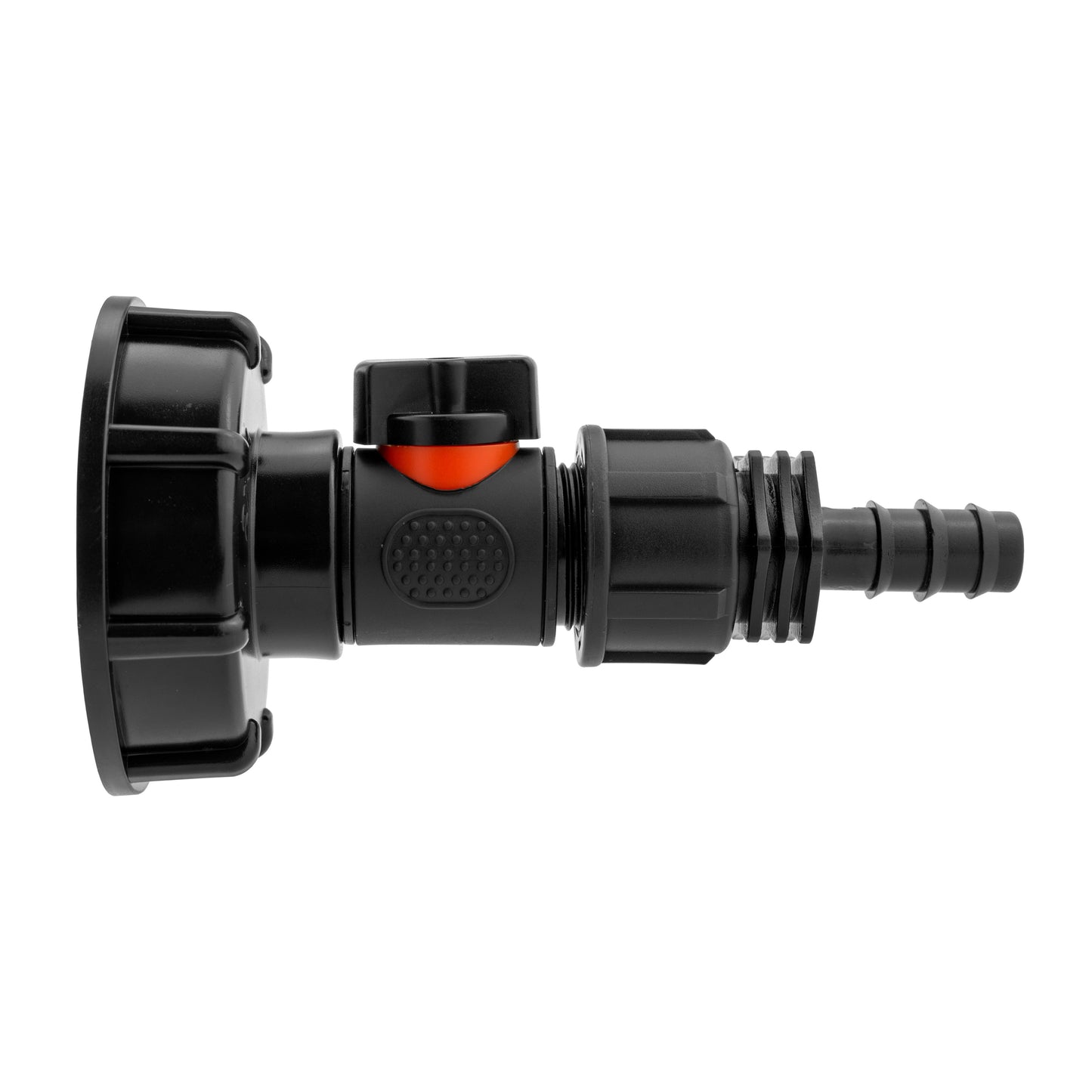 IBC 2 S60X6 Cap with In-Line BSPM Valve and 16mm Barbed Straight Water Connector