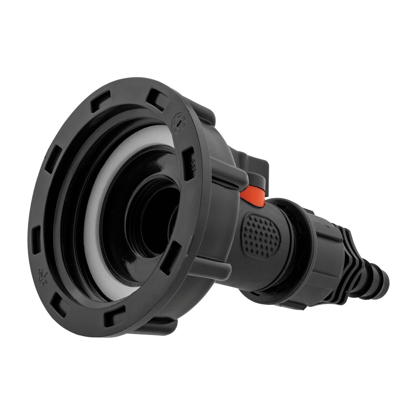 IBC 2 S60X6 Cap with In-Line BSPM Valve and 16mm Barbed Straight Water Connector