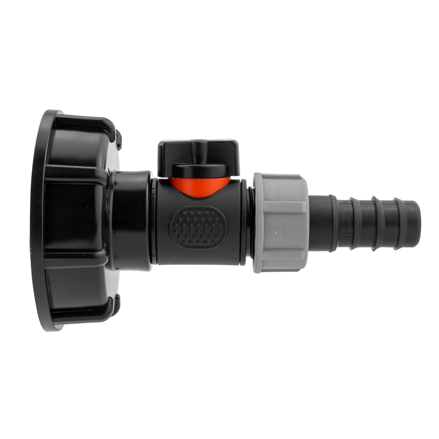 IBC 2 S60X6 Cap with In-Line BSPM Valve and 20mm Barbed Straight Water Connector