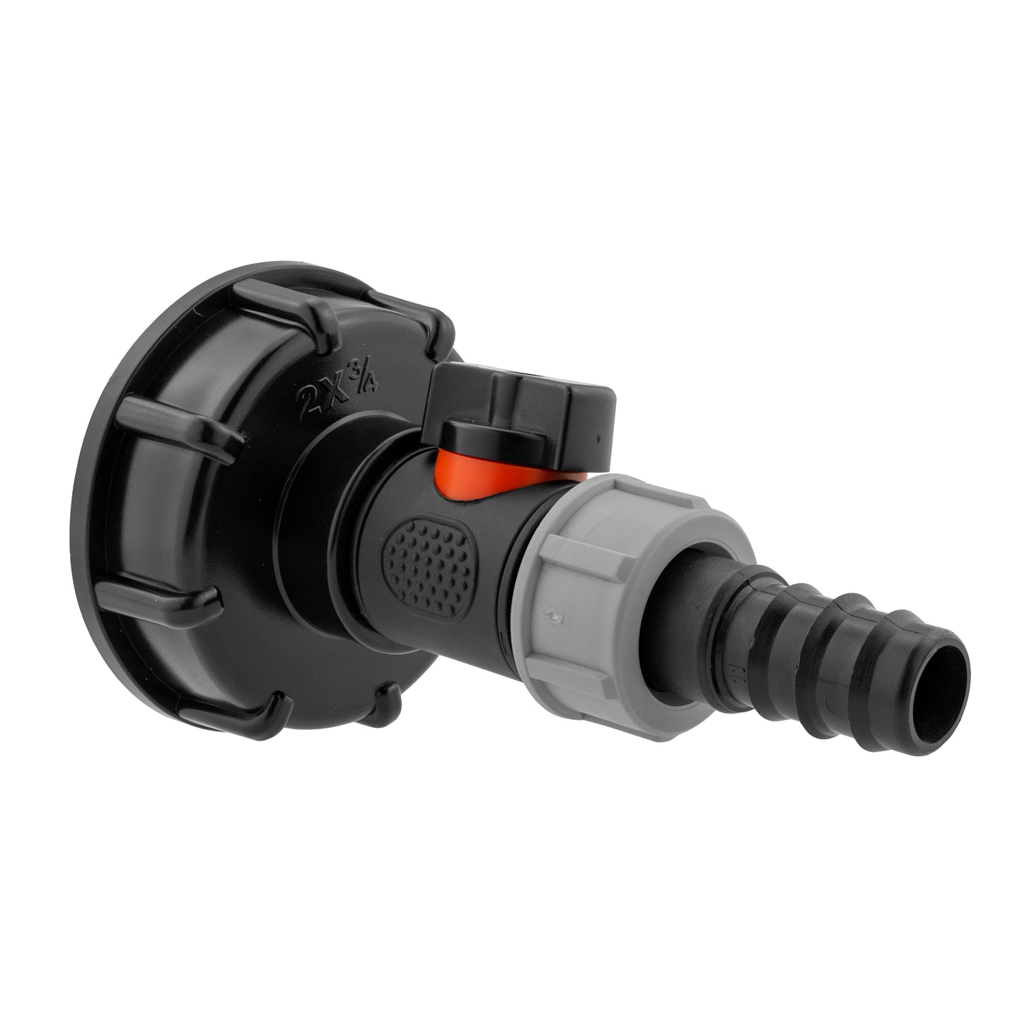 IBC 2 S60X6 Cap with In-Line BSPM Valve and 20mm Barbed Straight Water Connector