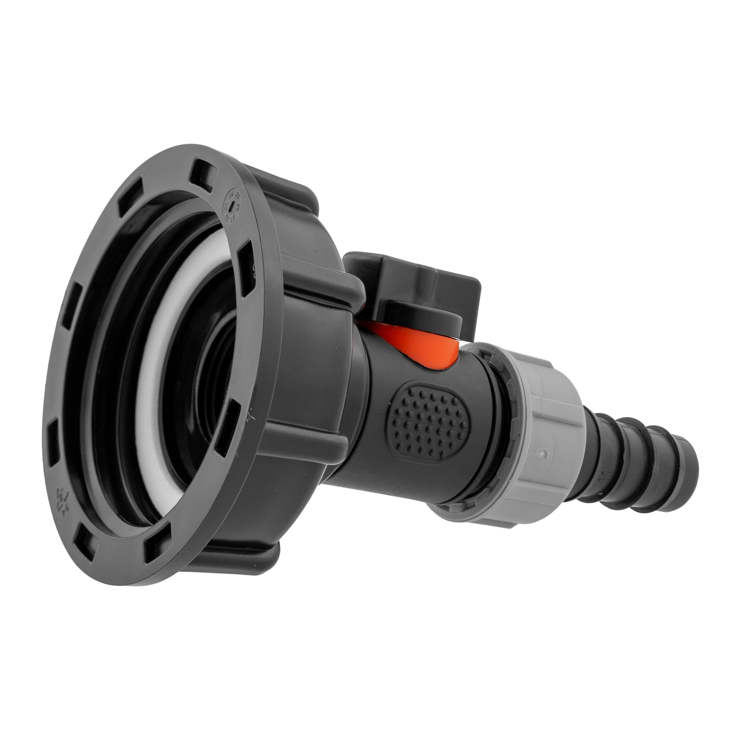 IBC 2 S60X6 Cap with In-Line BSPM Valve and 20mm Barbed Straight Water Connector