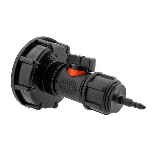 IBC 2 S60X6 Cap with In-Line BSPM Valve and 4mm Barb Micro Connector Tap Adapter