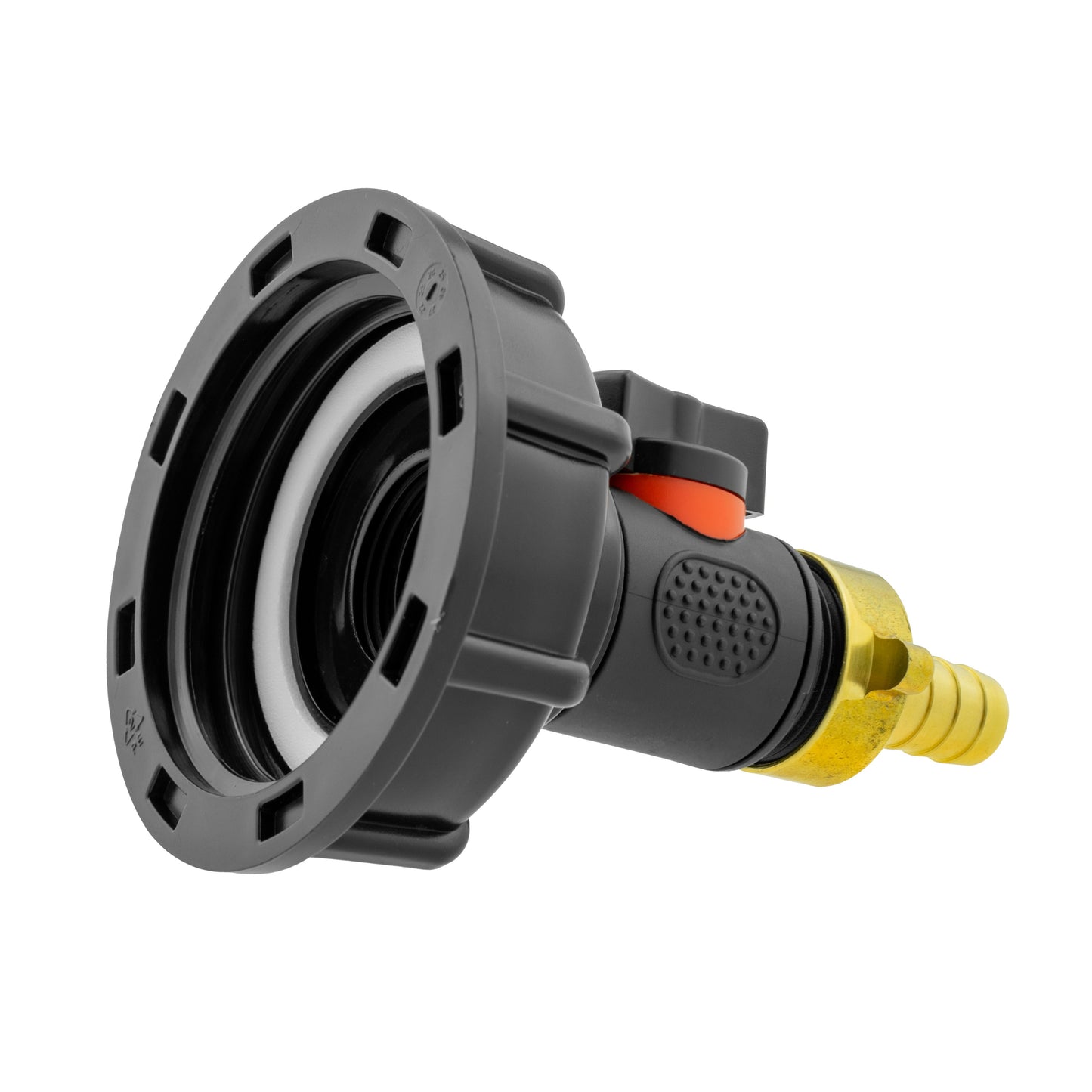 IBC 2 S60X6 Cap with In-Line BSPM Valve and 13mm Brass Barb for Water Connector