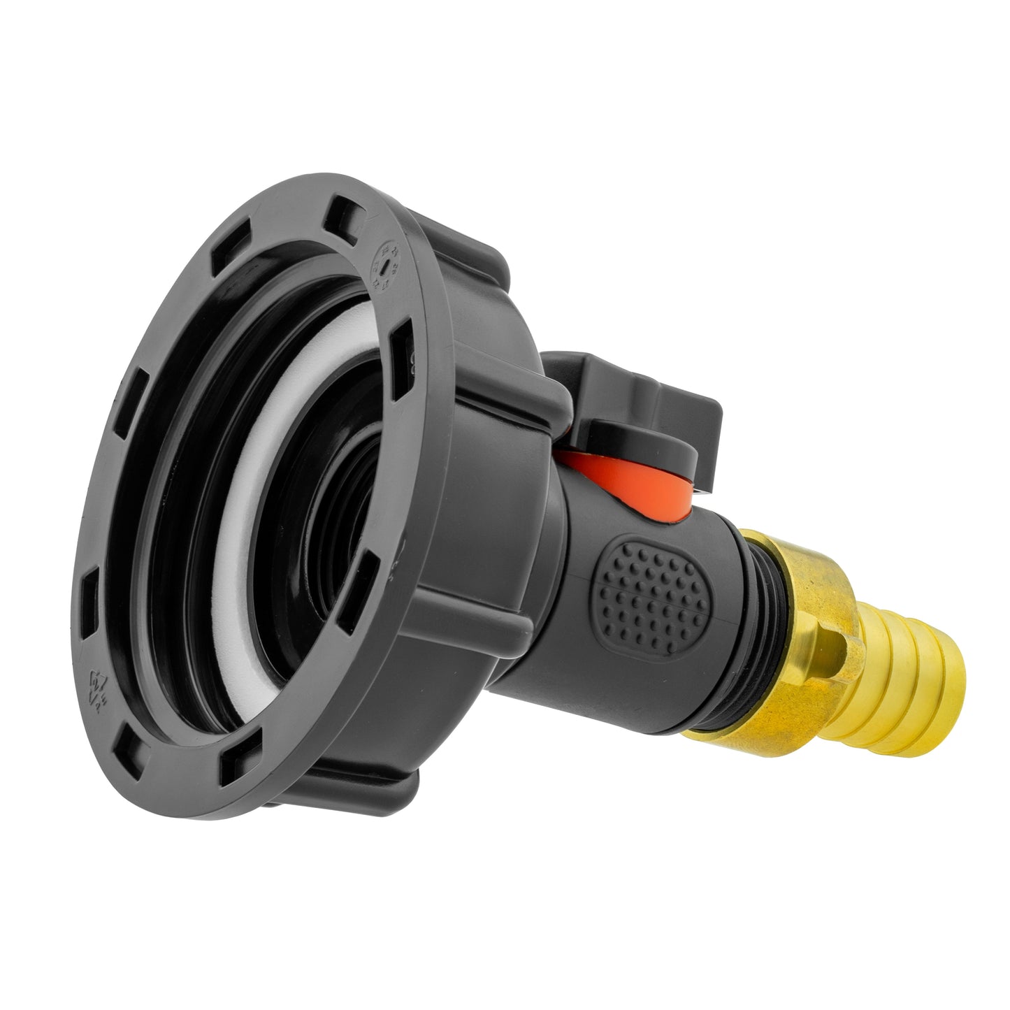 IBC 2 S60X6 Cap with In-Line BSPM Valve and 19mm Brass Barb for Water Connector