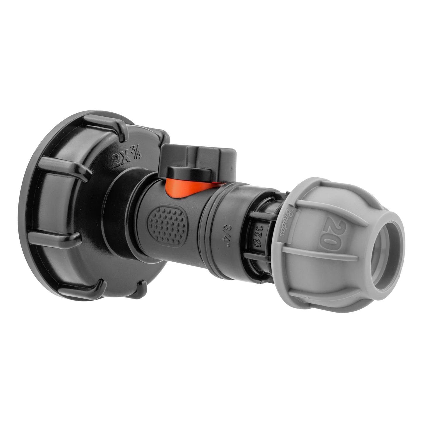 IBC 2 S60X6 Cap with In-Line BSPM Valve and MDPE Straight 20mm Hose Pipe Fitting