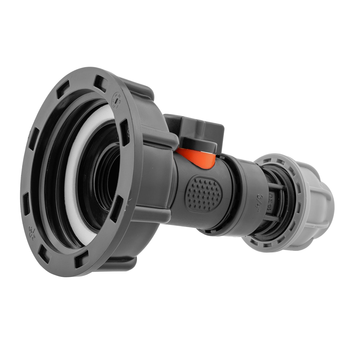 IBC 2 S60X6 Cap with In-Line BSPM Valve and MDPE Straight 20mm Hose Pipe Fitting