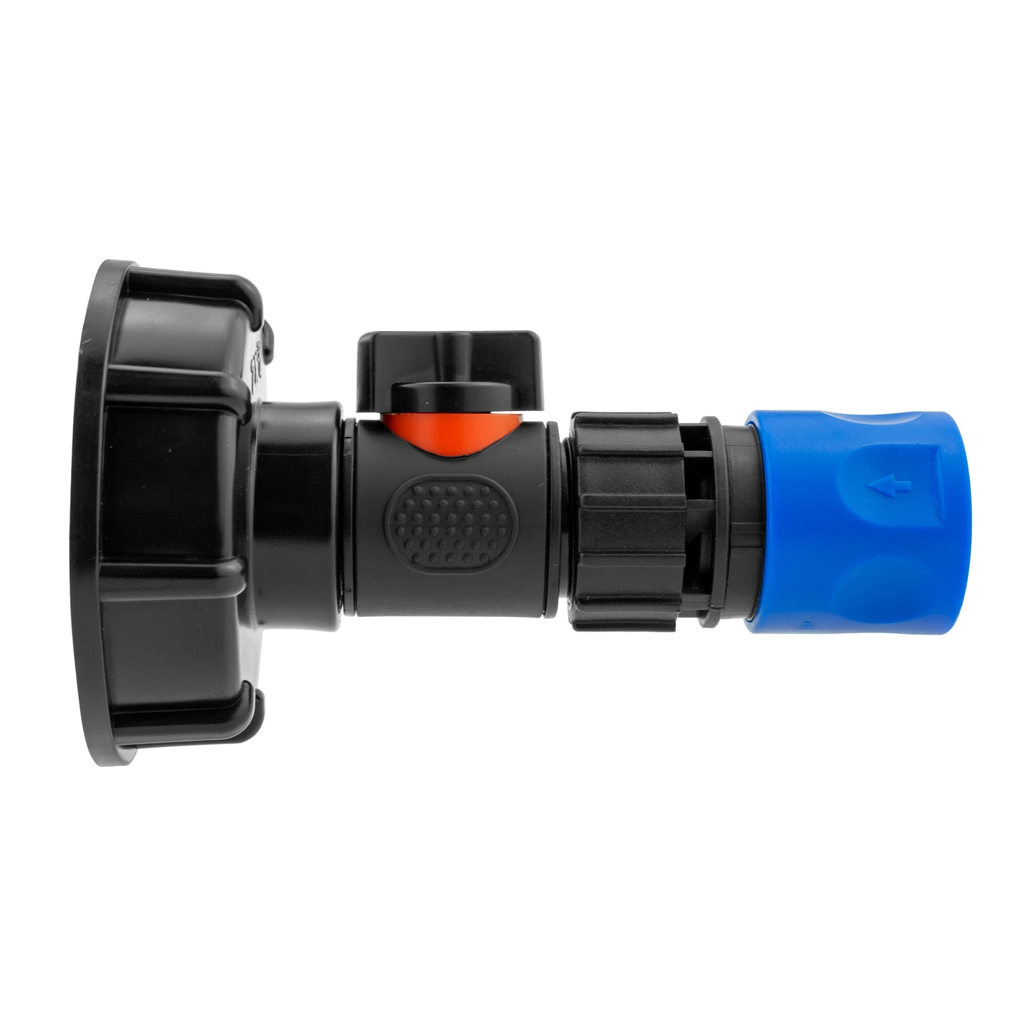 IBC 2 S60X6 Cap with In-Line BSPM Valve and 3/4 BSPF Female Hose Connector Blue