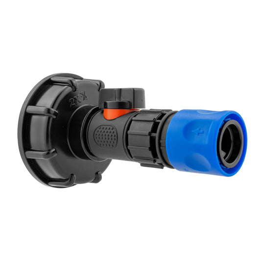 IBC 2 S60X6 Cap with In-Line BSPM Valve and 3/4 BSPF Female Hose Connector Blue