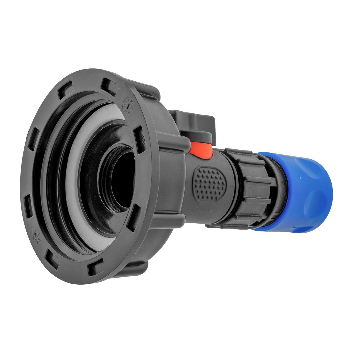 IBC 2 S60X6 Cap with In-Line BSPM Valve and 3/4 BSPF Female Hose Connector Blue