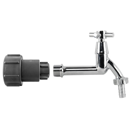 AP Supplies IBC 2" S60X6 - 1/2" BSP Extender Adaptor with Extended Brass Chrome Tap 1/2" Barb