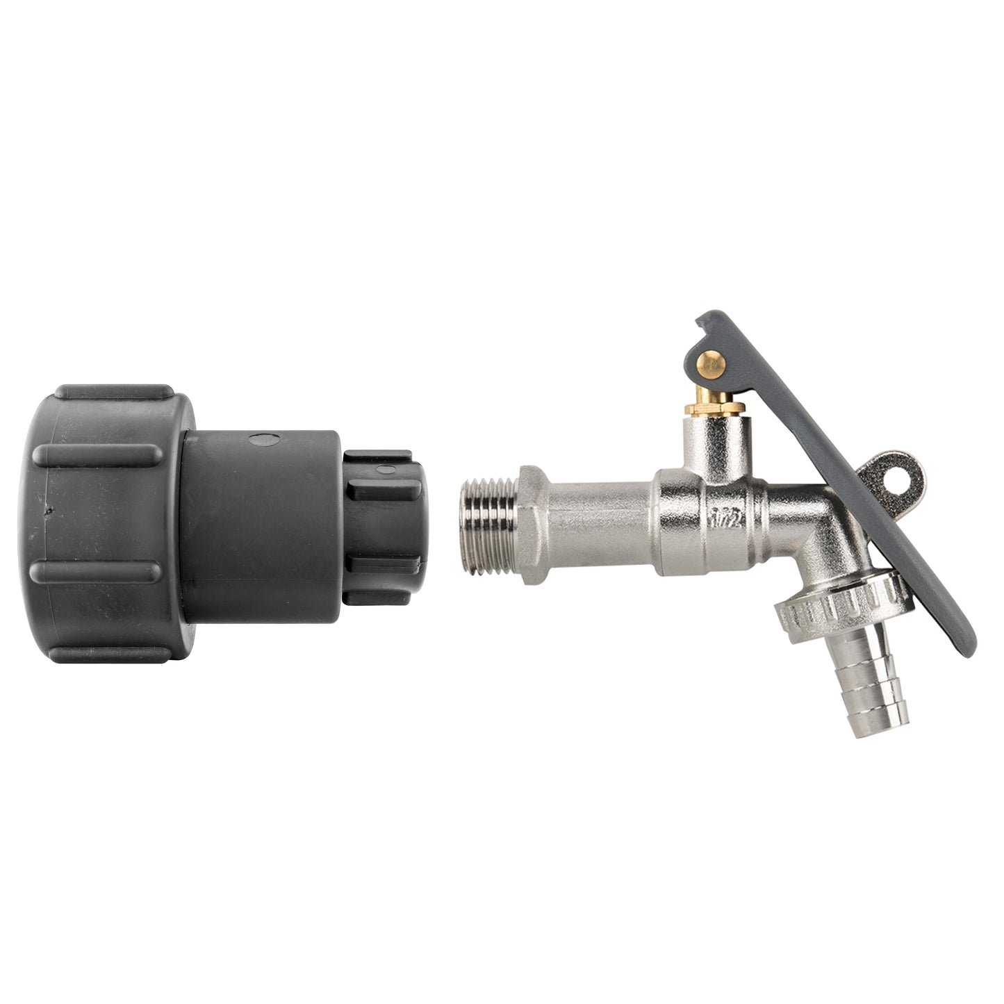 AP Supplies IBC 2" S60X6 - 1/2" BSP Extender Adaptor with Lever Tap Hose Barb and Lever Lock