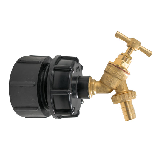 AP Supplies IBC 2” BSPF – S60X6 Cap with S60X6 – ½” BSPF Cap and Brass Bib Tap 1/2” Barb
