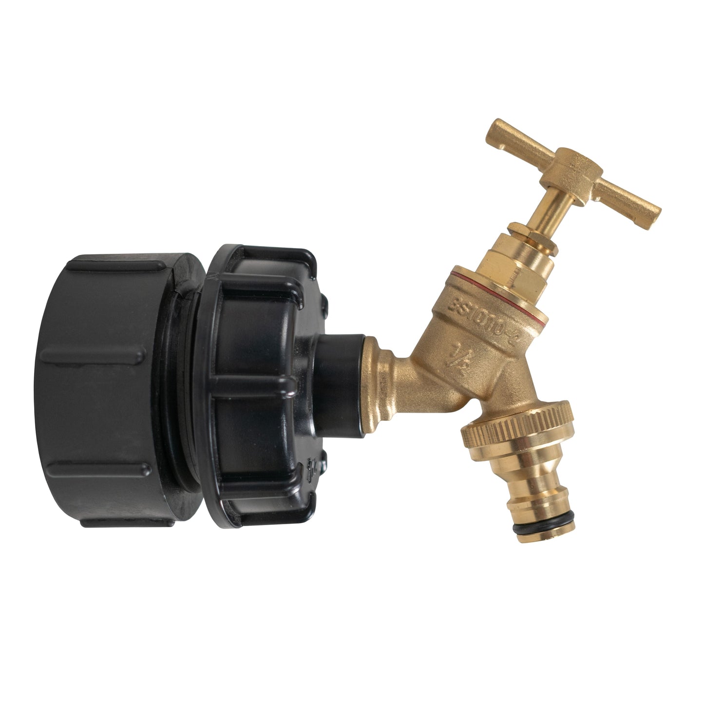AP Supplies IBC 2” BSPF – S60X6 Cap with S60X6 – ½” BSPF Cap and Brass Bib Quick Connect Tap 1/2” BSP