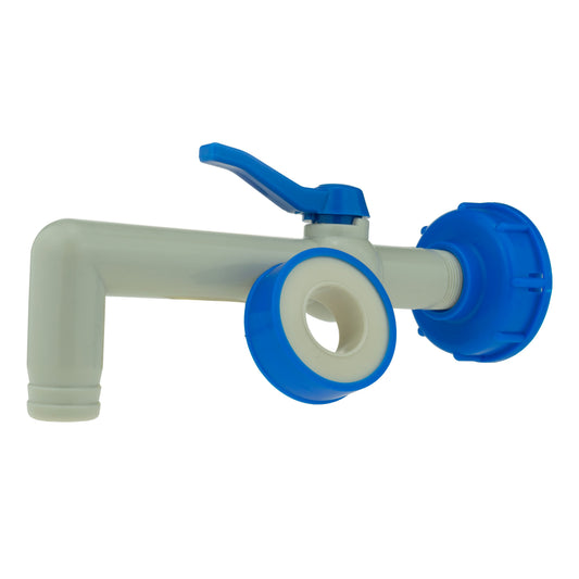 AP Supplies PP TAP 90 DEGREE WITH 1"BSPM INLET 32mm Barb Outlet + PTFE TAPE