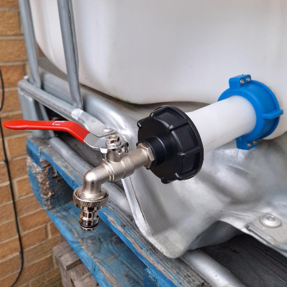 AP Supplies IBC S60x6 M-F Extender Swivel with S60X6 Cap and Quick Connect Lever Tap ¾” BSP