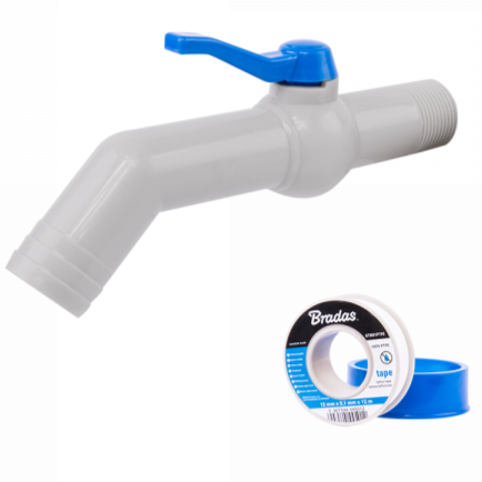 PP TAP 45 DEGREE WITH 1inBSPM INLET + PTFE TAPE Outdoor Watering Kit Tap Adapter