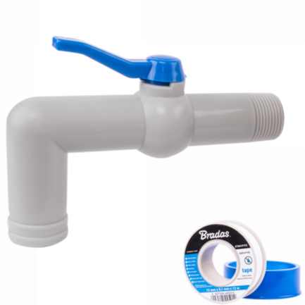 PP TAP 90 DEGREE WITH 1inBSPM INLET + PTFE TAPE Outdoor Watering Kit Tap Adapter