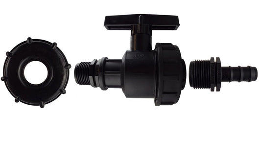 IBC 2 S60X6 Cap with Large Plastic Valve and 16mm Barbed Straight Barb Connector