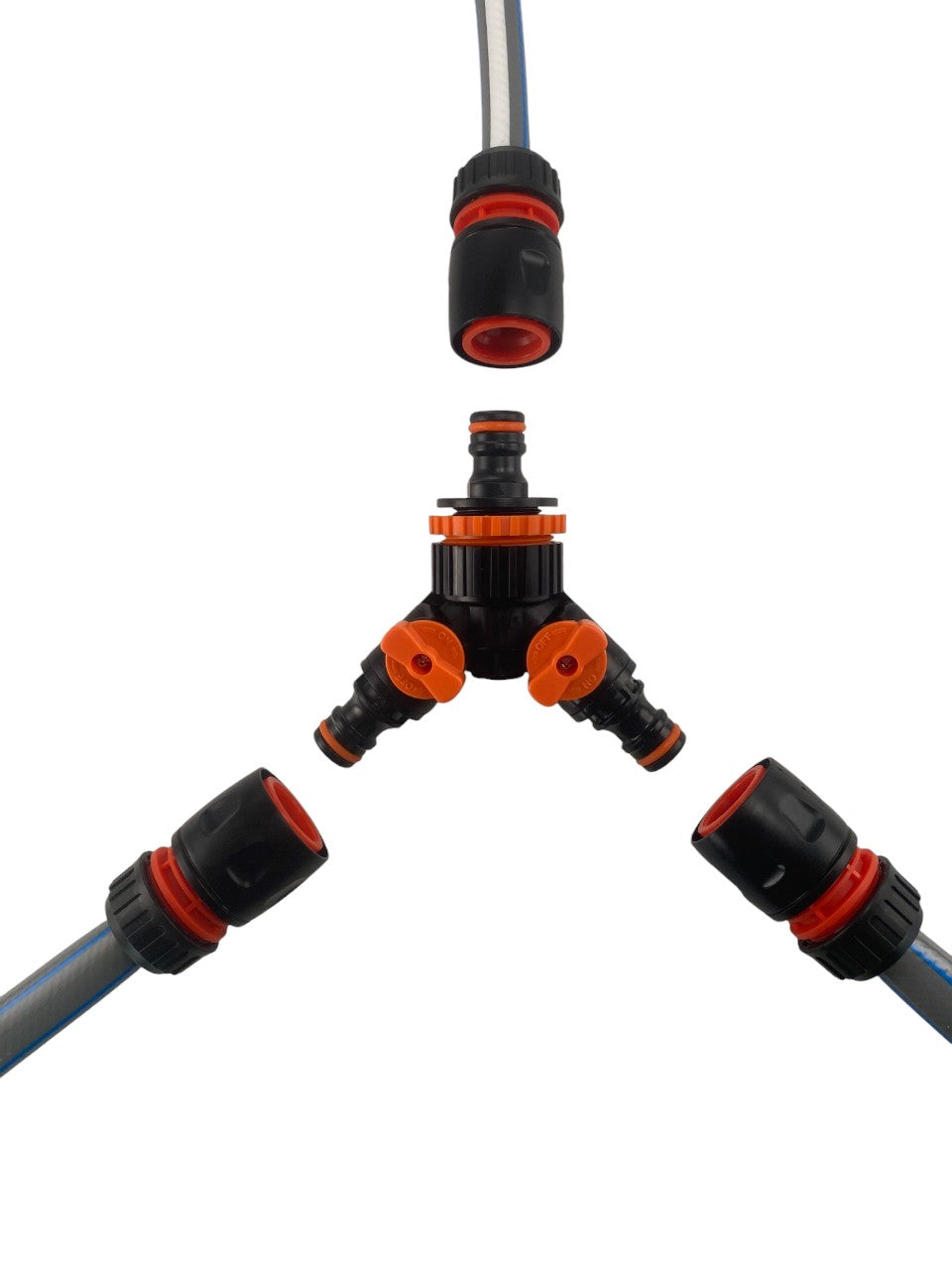 AP Supplies 3 Way Connector Set with Valve Black/Orange