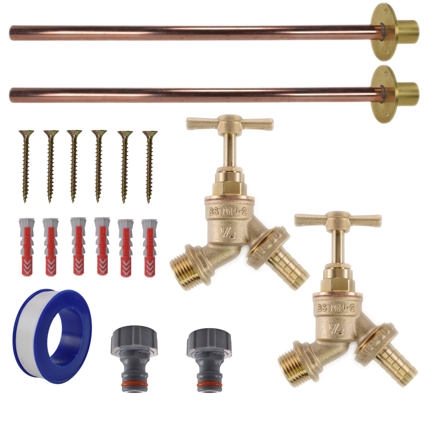 AP Supplies Brass Barbed Bib Tap BASIC Connection Kit x2 - Brass Barbed Basic Tap Kit x 2