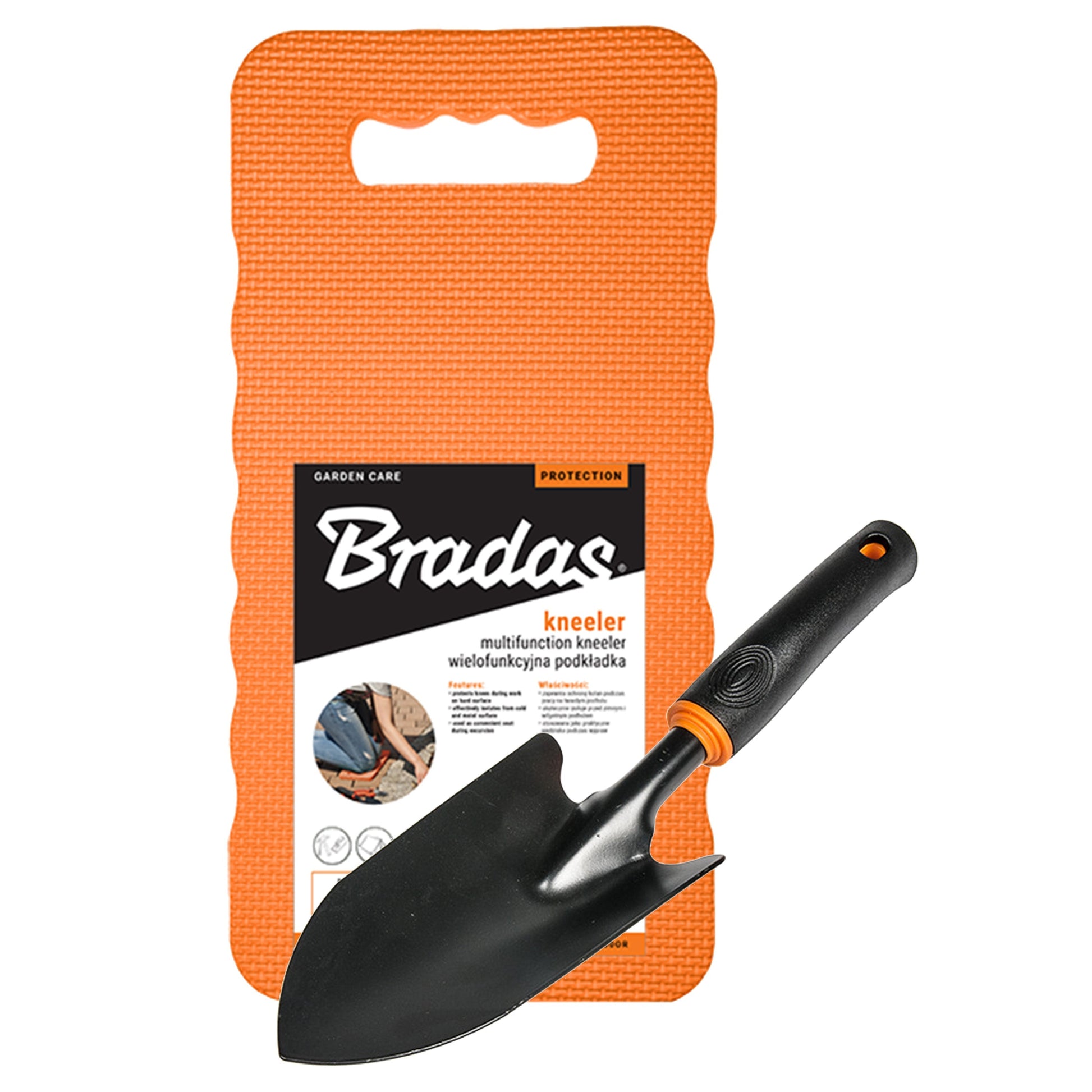 AP Supplies Wide Spade Garden Tool with Multifunction Kneeler Mat, Orange