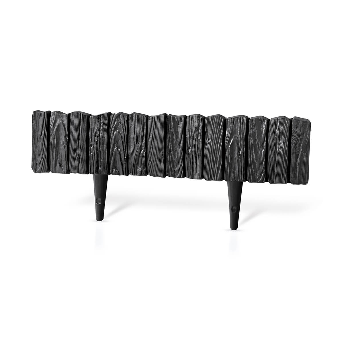 Lawn Edging, Plastic Palisade Wood Effect, 2.32m, Black for Home and Garden Use