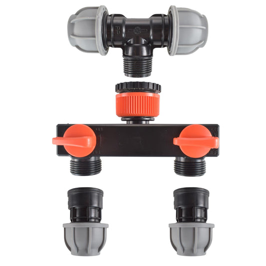 AP Supplies Tap Splitter with Valves and 32mm MDPE Tee/Straight Fittings Kit