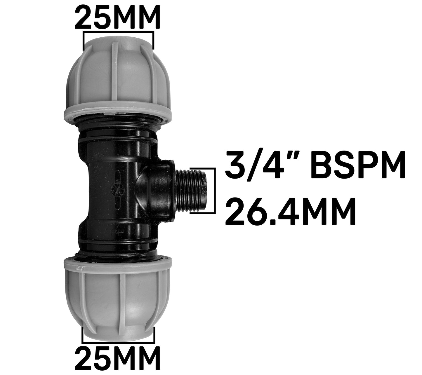 AP Supplies Wall Flange Kit 32mm MDPE + Lever Valve + 25mm MDPE Tee