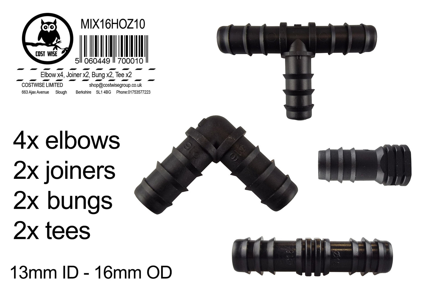 Mix 1/2in Barb Connectors HOZ10 Drip Irrigation Fitting Pipe and Water Fitting