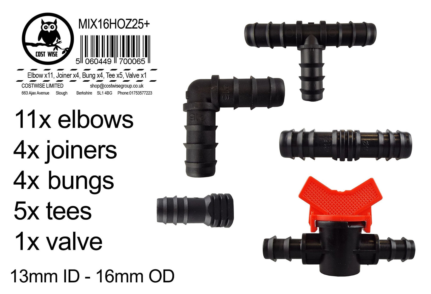 Mix 1/2in Barb Connectors HOZ25+ Drip Irrigation Fitting Pipe and Water Fitting