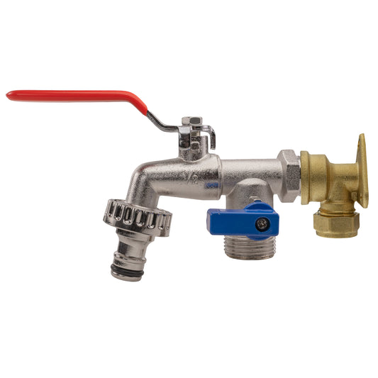 15mm Brass Wall Flange Kit with Double Tap Hose Connector Set BSP Thread Fitting