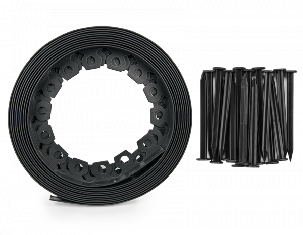 Lawn Border Set, Easy Border 60mm Black 10m With Pegs for Home and Garden Use