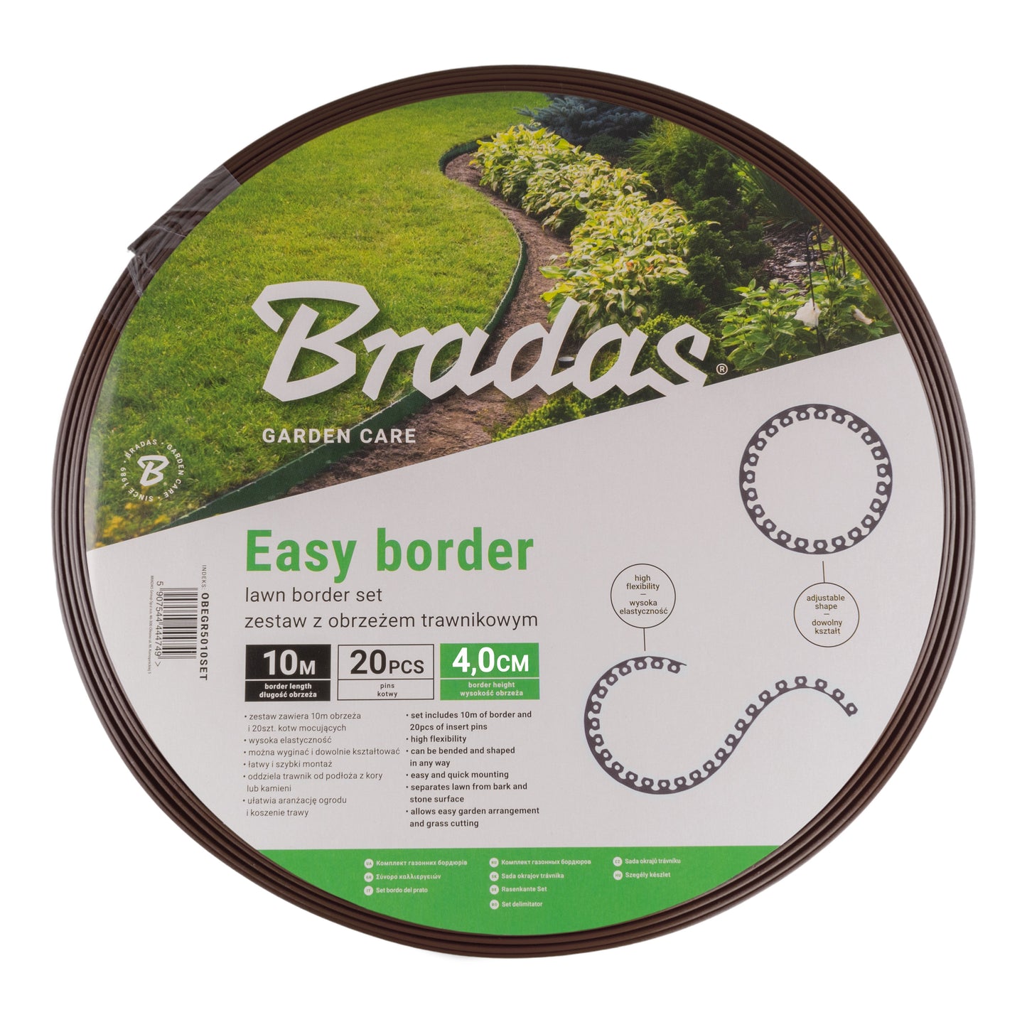 Lawn Border Set, Easy Border 40mm Brown 10m with Pegs for Home and Garden Use