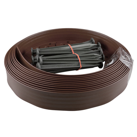 Lawn Border Set, Easy Border 40mm Brown 10m with Pegs for Home and Garden Use