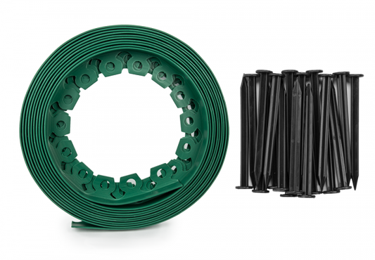 Lawn Border Set, Easy Border 50mm Green 10m with Pegs for Home and Garden Use