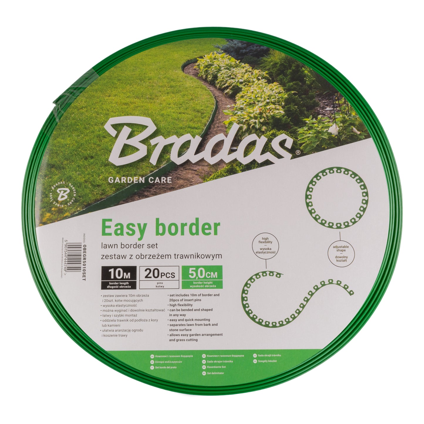 Lawn Border Set, Easy Border 50mm Green 10m with Pegs for Home and Garden Use
