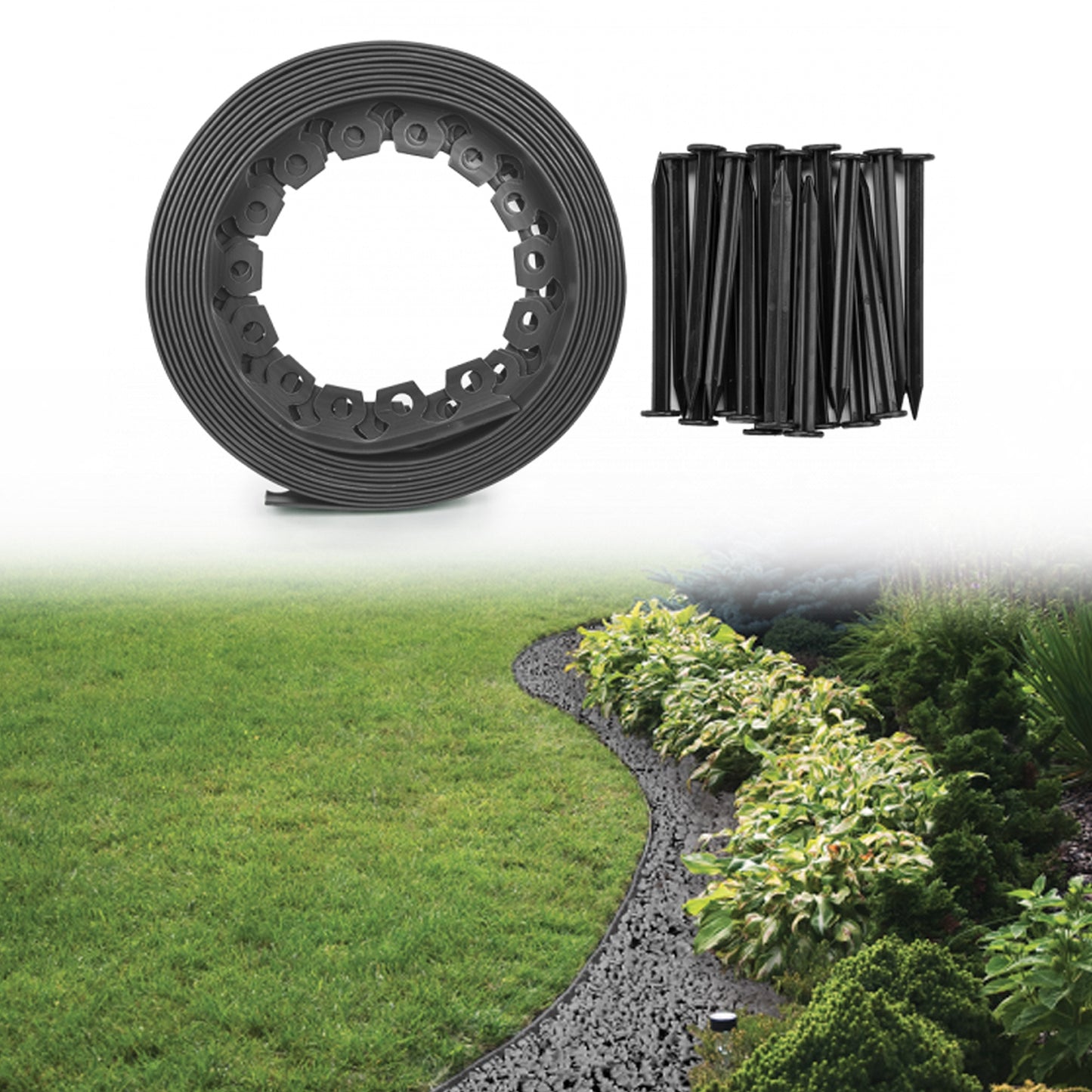 Lawn Border Set, Easy Border 40mm Gray 10m with Pegs for Home and Garden Use