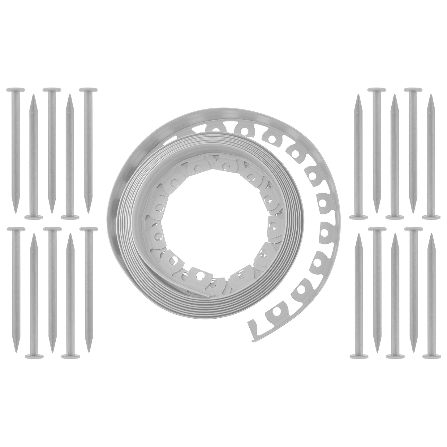 Lawn Border Set, Easy Border 40mm Light Gray 10m with Pegs for Landscape Fabric