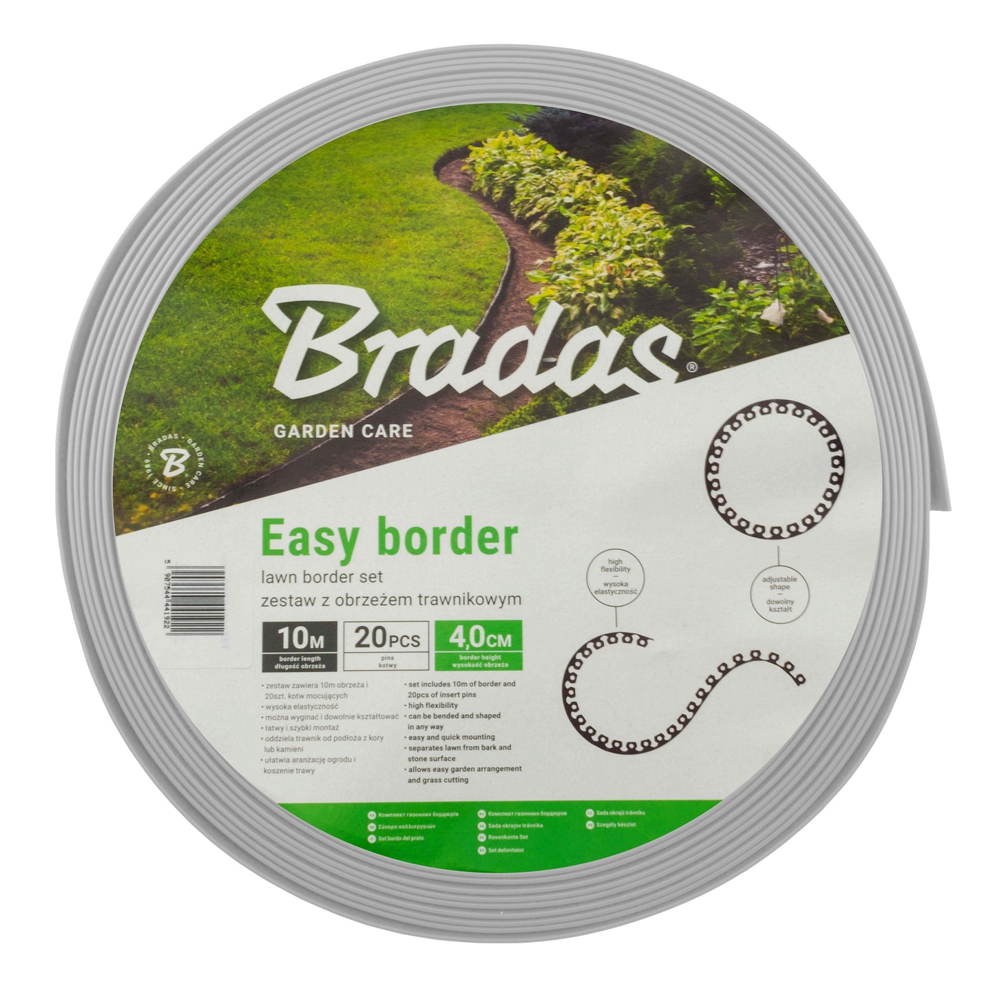 Lawn Border Set, Easy Border 40mm Light Gray 10m with Pegs for Landscape Fabric