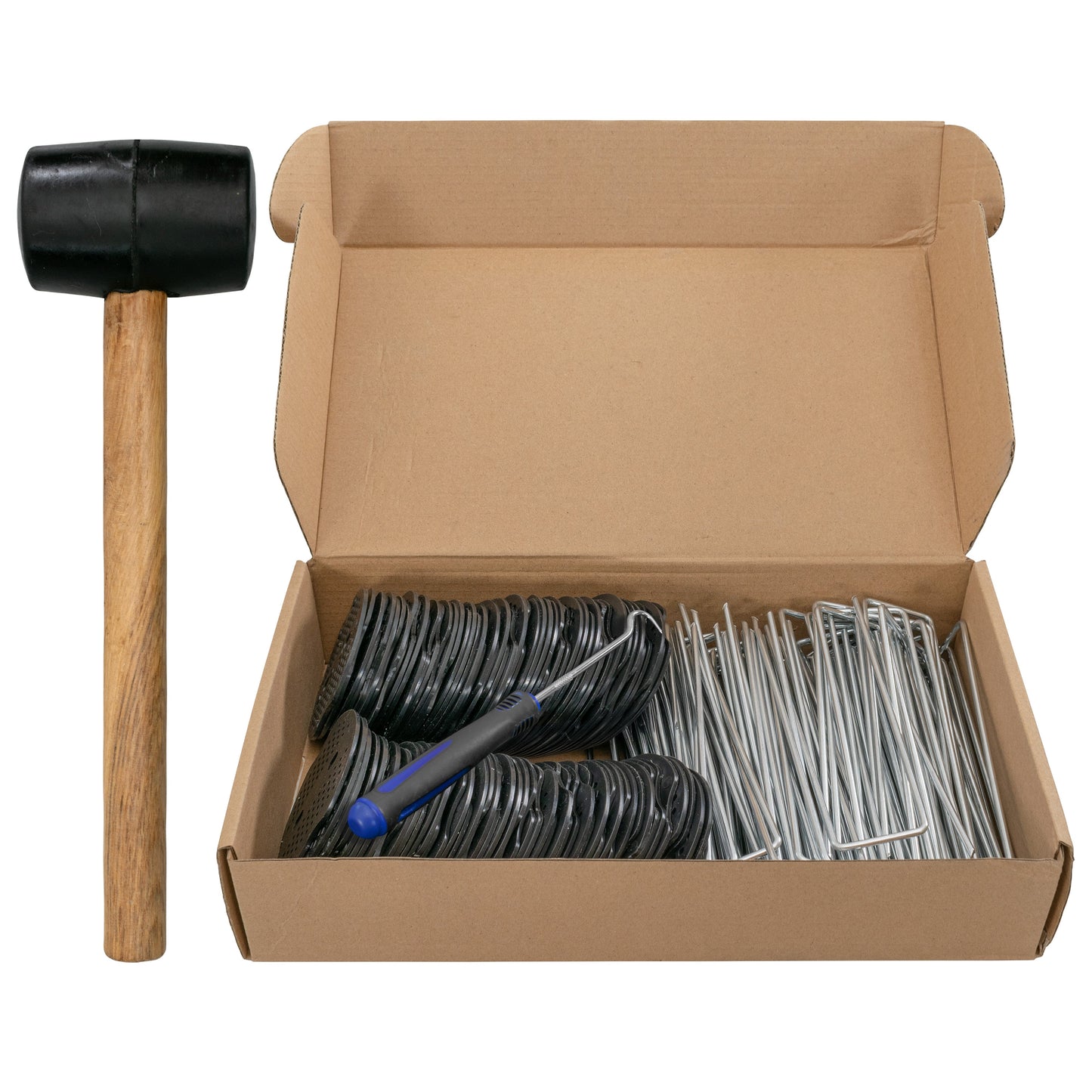 AP Supplies Weed Control Membrane Pegs Buffer Washer Set Blue with Rubber Mallet - SET OF 50