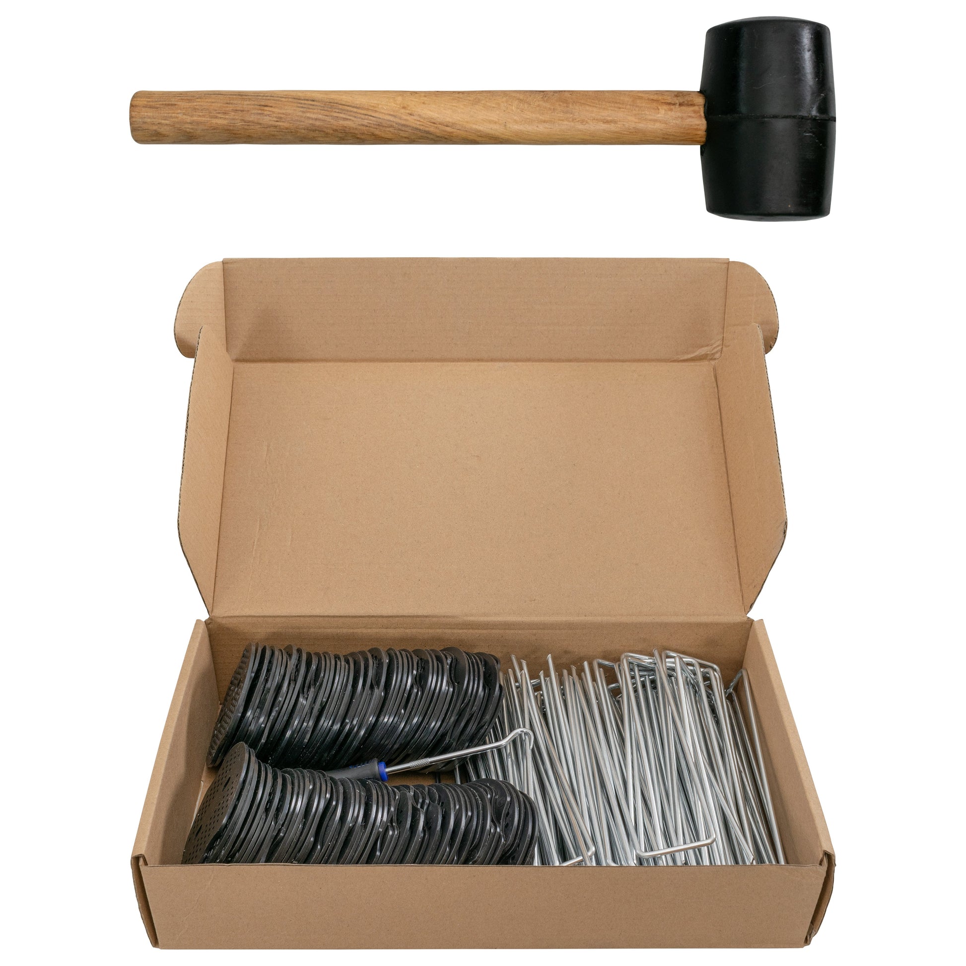 AP Supplies Weed Control Membrane Pegs Buffer Washer Set Blue with Rubber Mallet - SET OF 100