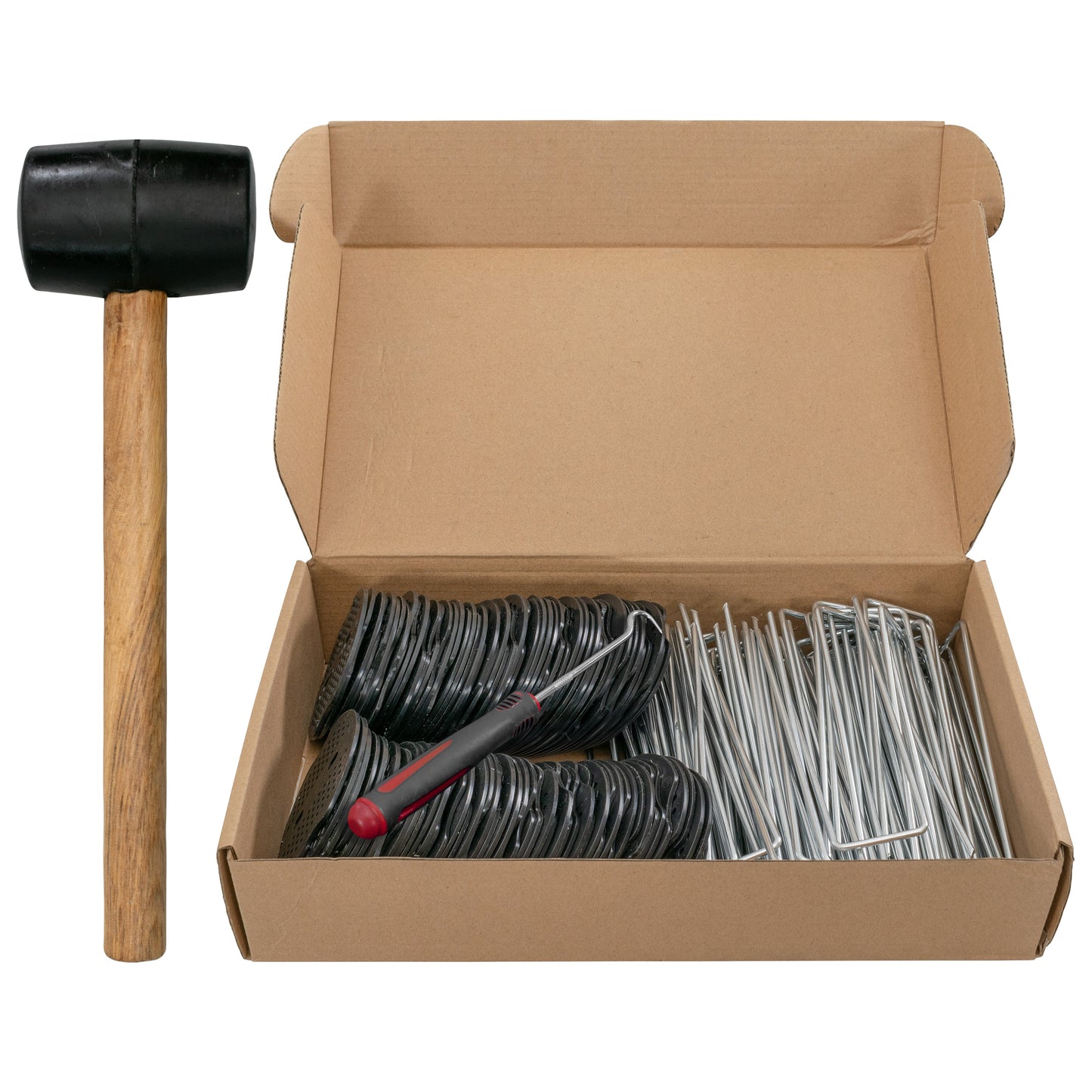 AP Supplies Weed Control Membrane Pegs Buffer Washer Set Red with Rubber Mallet - SET OF 50