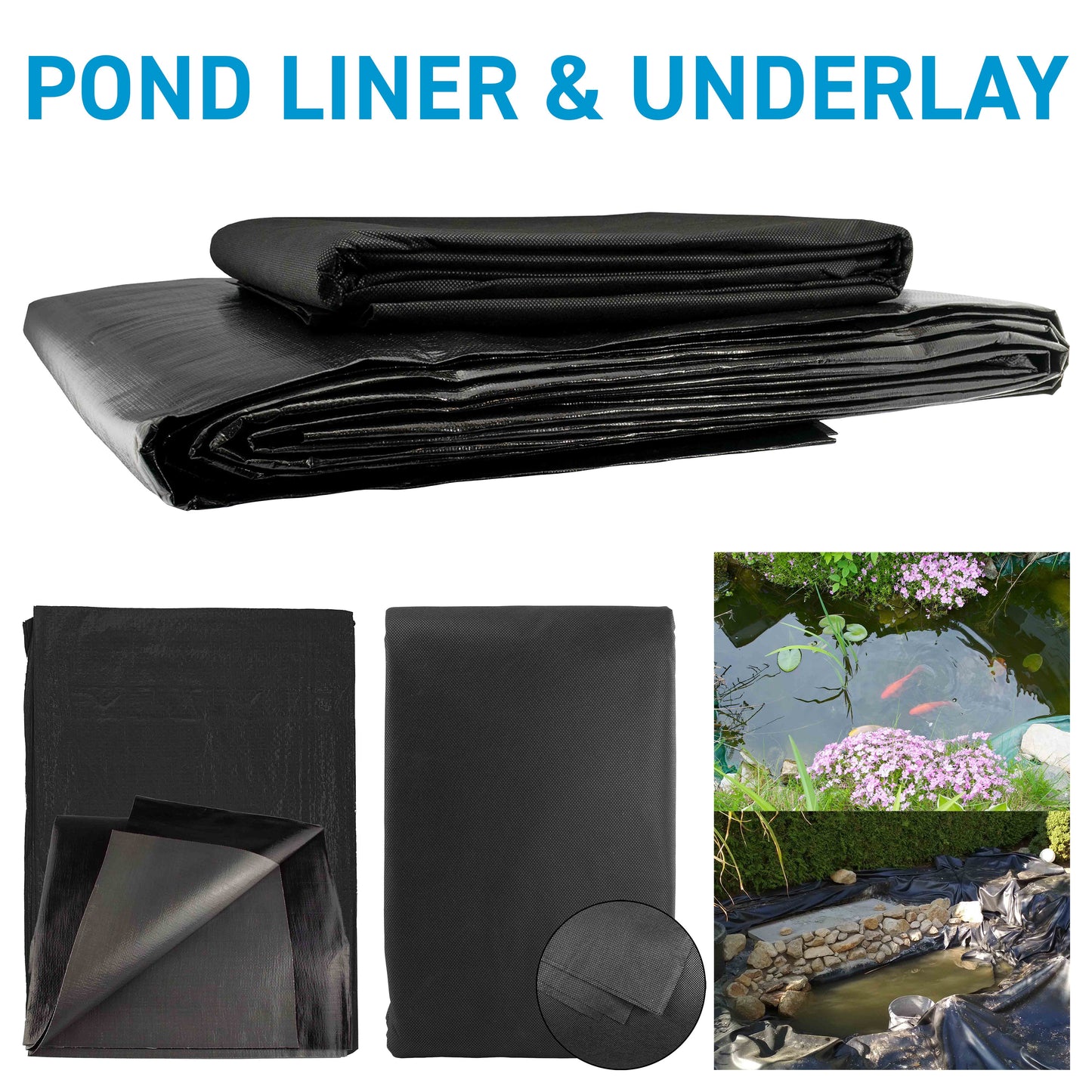 Pond Liner L-Grade Black With Underlay Pond Underlay Included Outdoor Water Care